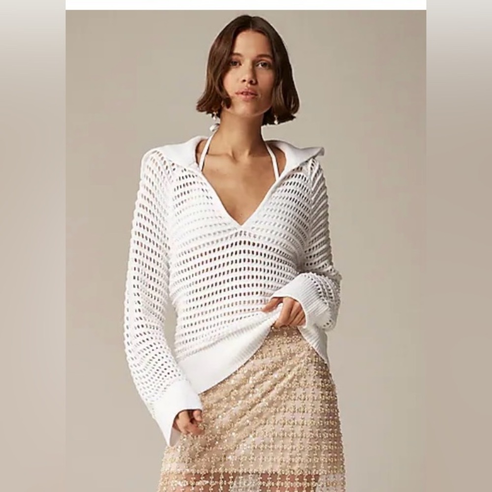 J Crew Sailor-Collar Sweater, white, medium
